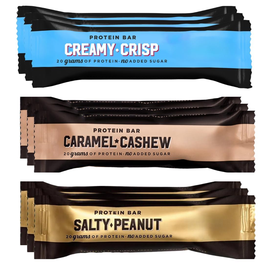 Generic Barebel protein bar variety sampler showcases three flavors for a convenient high-protein snack.