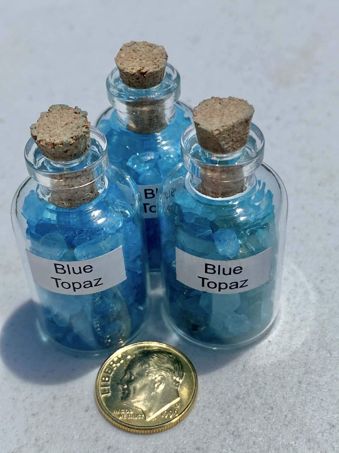 Generic Blue Topaz Crystal Mini Bottle ideal for fairy gardens and decor.