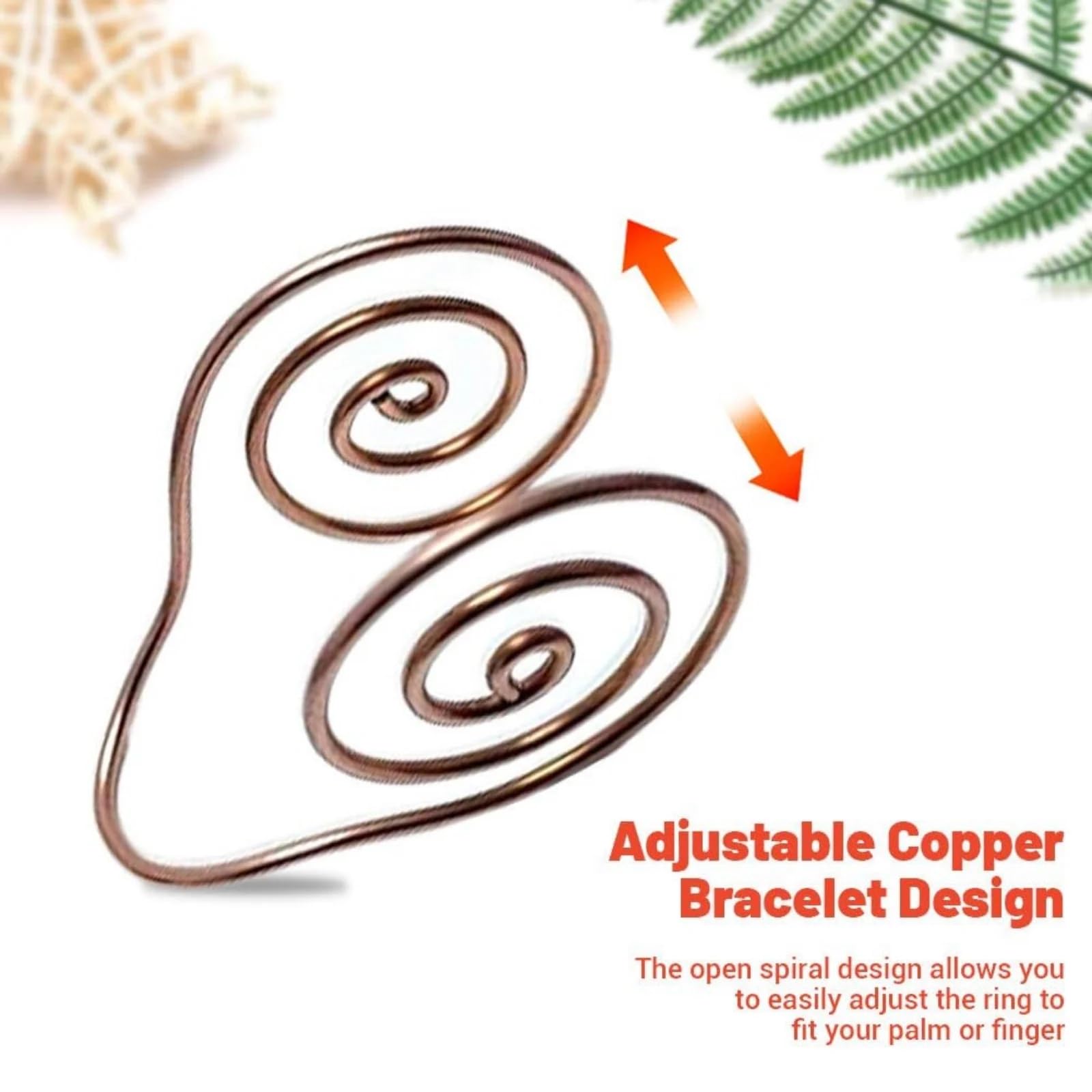 Generic copper palm spiral ring adjustable fit on hand