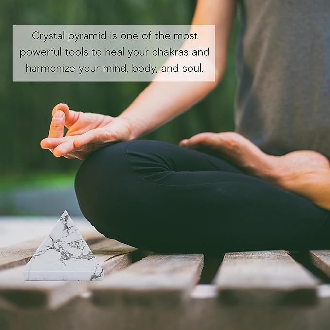 Generic hand carved Howlite pyramid balances room ambiance and mood.