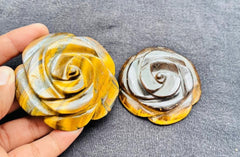 Close-up of the hand-carved Tiger Eye Flower showing artisan detail