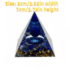 Generic Orgone Pyramid amethyst-obsidian with resin and gold leaf glow; enhances ambience