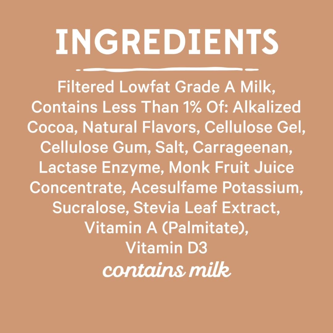 Generic chocolate bottle showing low sugar and 150 calories per bottle