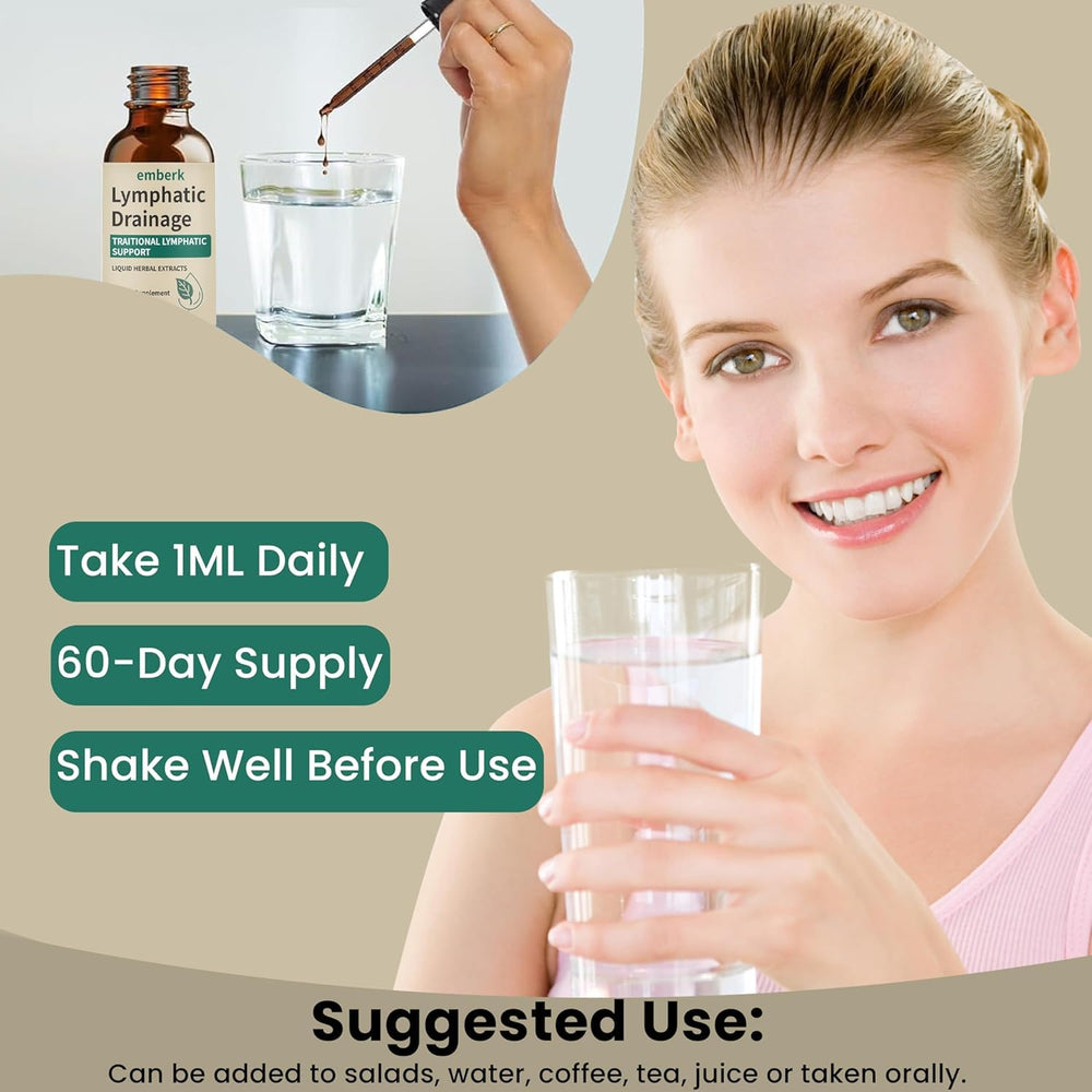 Generic Lymphatic Drainage Drops usage scene with water glass, convenient daily ritual