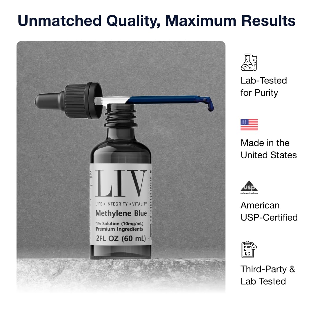 Generic Methylene Blue dropper pour highlights precise dosing for daily use.