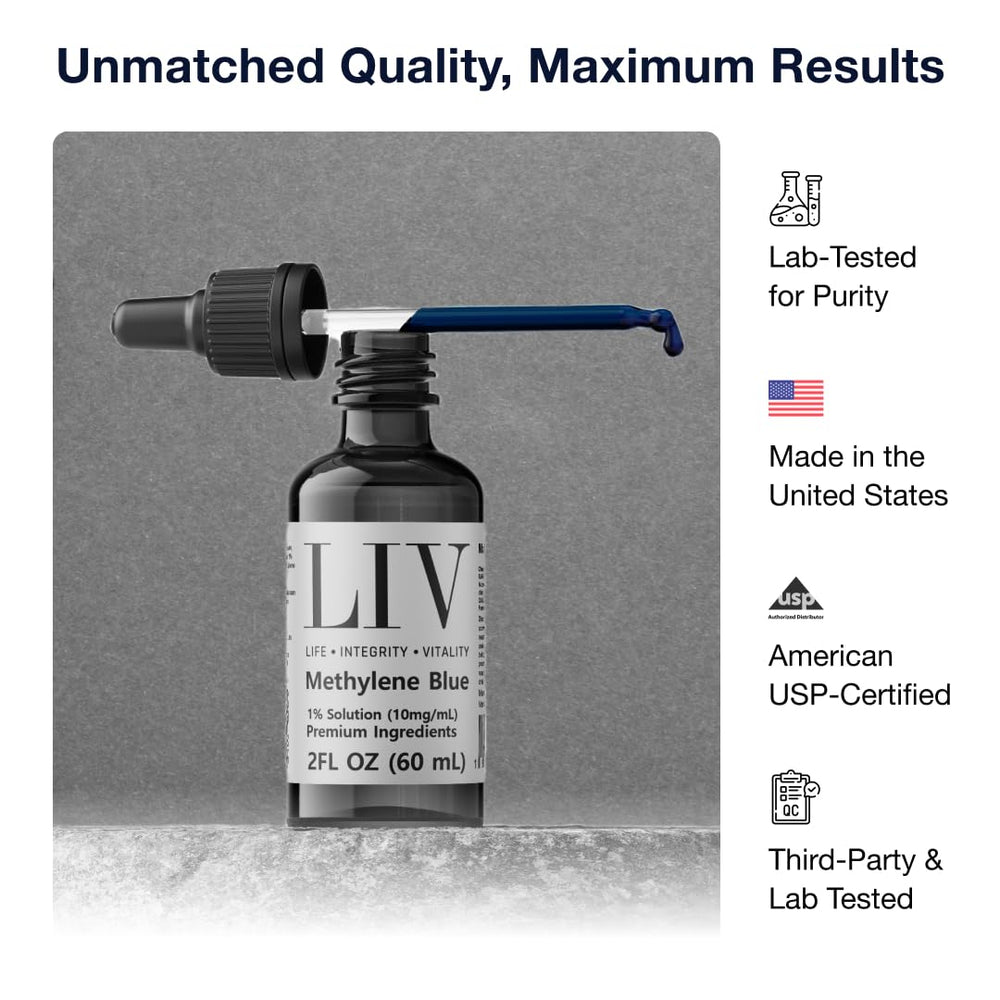Generic Methylene Blue dropper pour highlights precise dosing for daily use.
