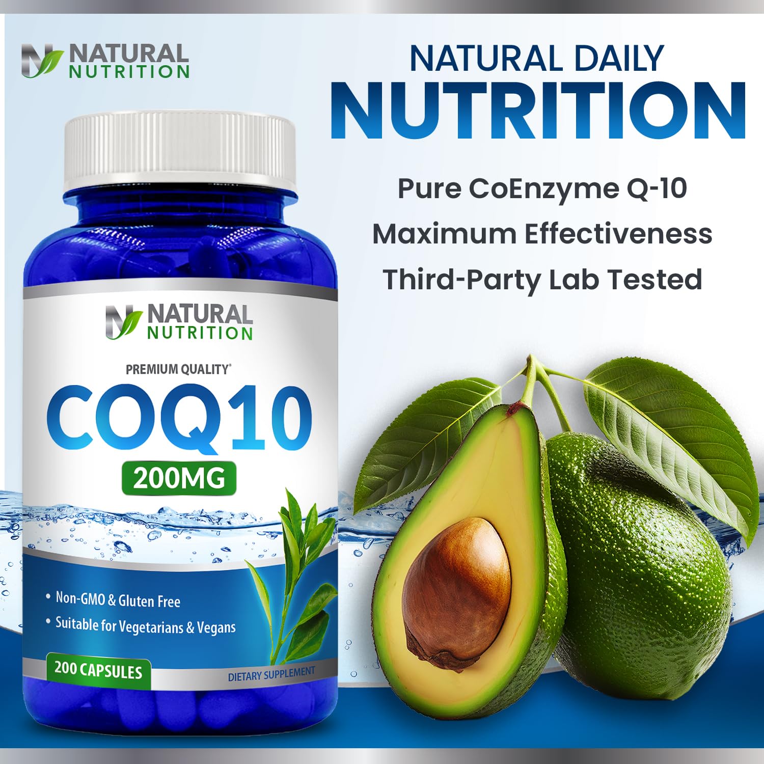Carton and bottle of Generic Natural Vitamin CoQ10 ready for on-the-go supplementation.