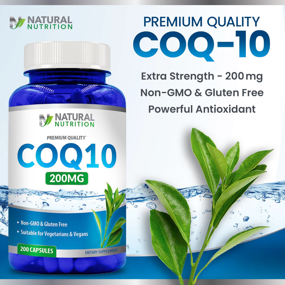 Ingredient panel of Generic Natural Vitamin CoQ10 shows vegan-friendly vegetable capsules and clean formulation.