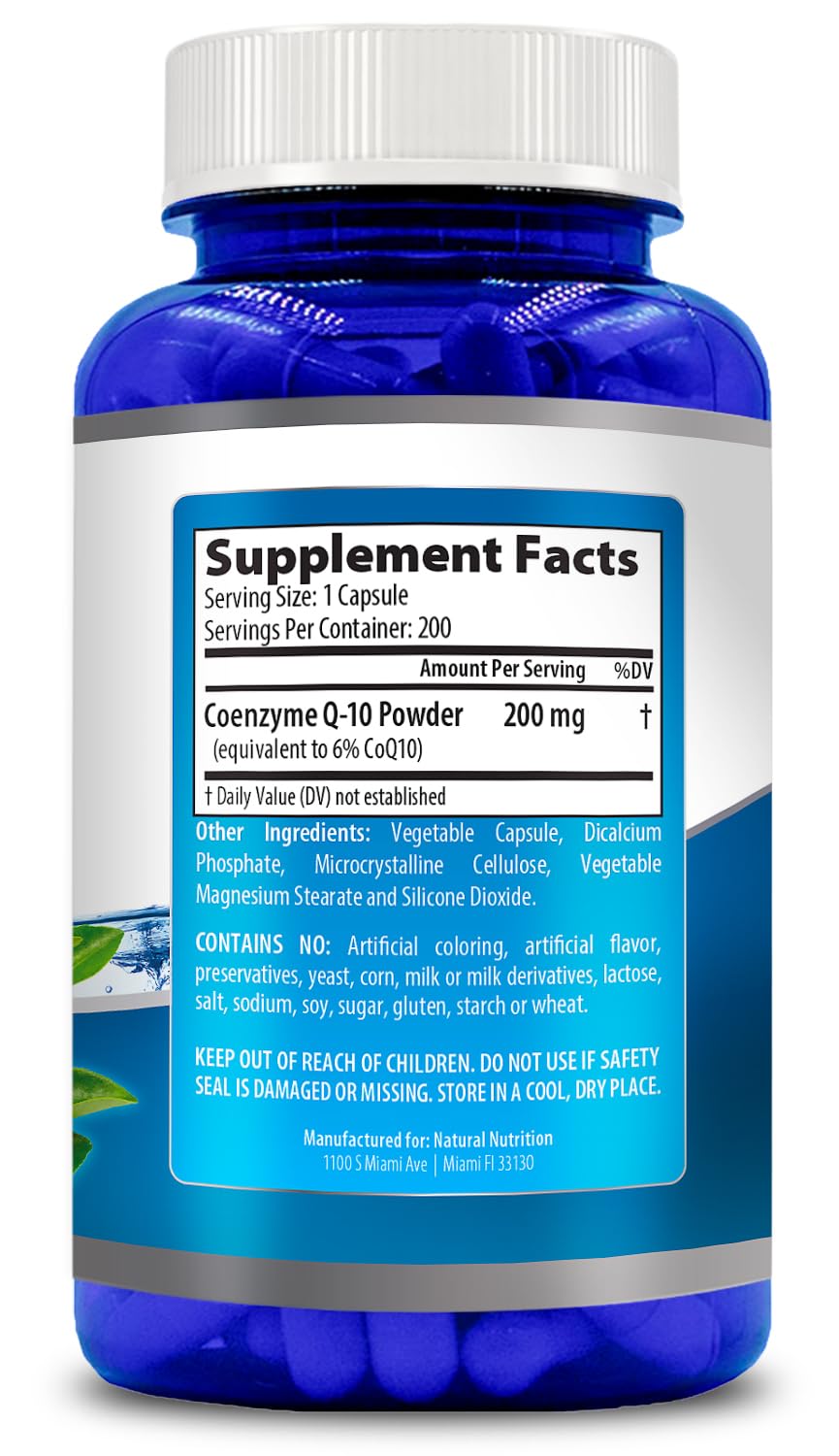 Label highlights Generic Natural Vitamin CoQ10's gluten free and non-GMO credentials.