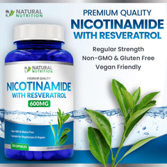 Generic Nicotinamide with Resveratrol capsules poured into a weekly organizer for easy daily routine.