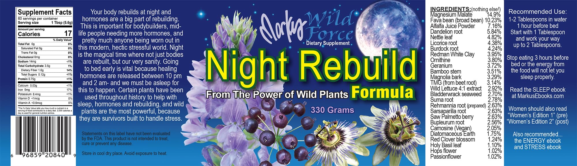 Generic Night Rebuild Powder geranium flavor highlights unique taste with calming wellness connotations.