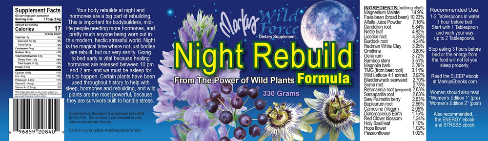 Generic Night Rebuild Powder geranium flavor highlights unique taste with calming wellness connotations.