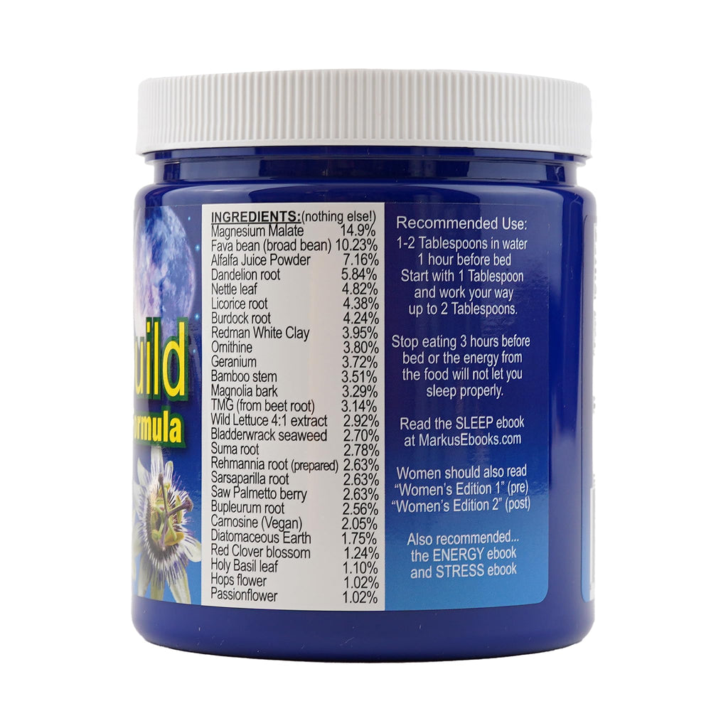 Generic Night Rebuild Powder jar illustrates a one-month supply for hormone support and recovery.