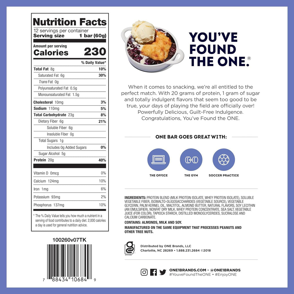 Generic ONE Protein Bars 20g protein and 1g sugar visible on label