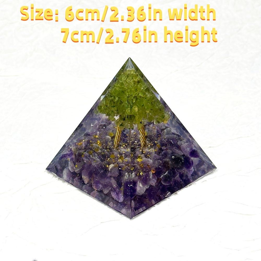 Closeup of Generic Orgone Pyramid showing natural crystals and calming ambience
