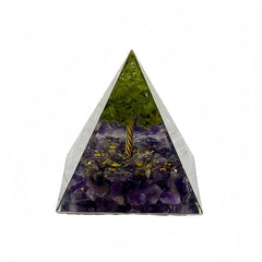 Generic Orgone Pyramid amethyst and obsidian front view for positive energy on a desk