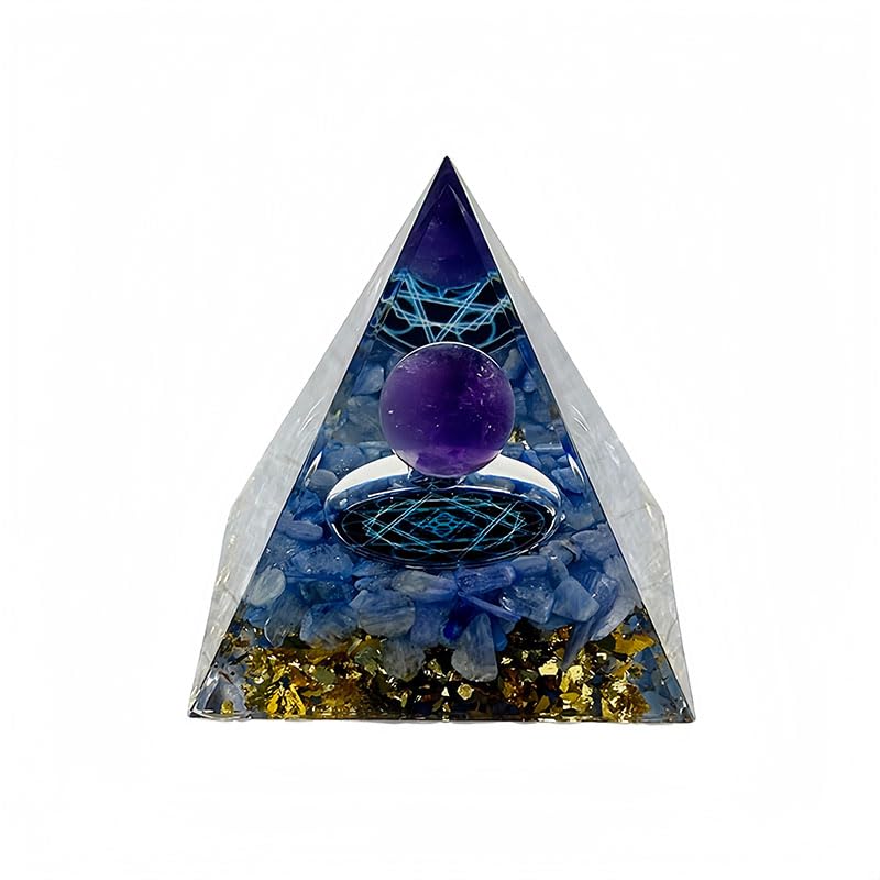 Generic Orgone Pyramid with amethyst and obsidian front view enhances calm and focus