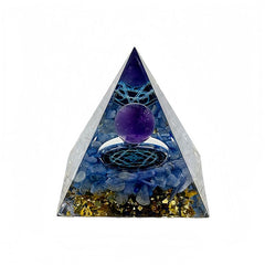 Generic Orgone Pyramid with amethyst and obsidian front view enhances calm and focus