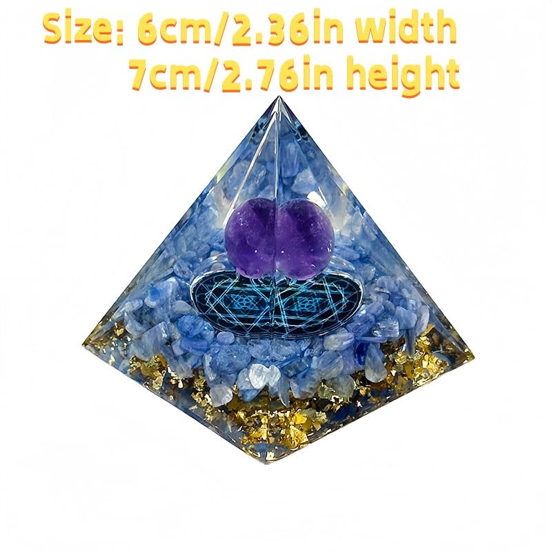 Generic Orgone Pyramid side angle shows gold leaf shimmer for ambience