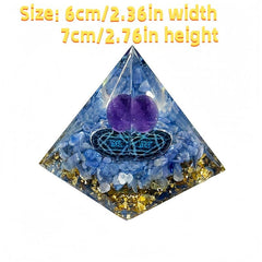 Generic Orgone Pyramid side angle shows gold leaf shimmer for ambience