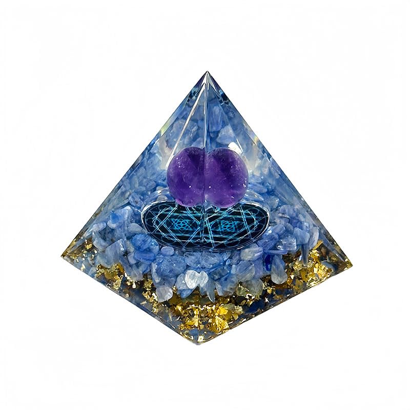 Generic Orgone Pyramid top view highlights amethyst glow to spark creativity