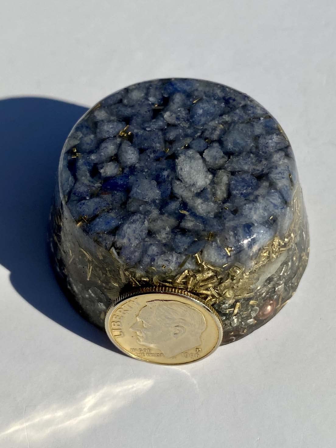 Generic orgonite ingredients close-up highlights quartz and metals for visual interest