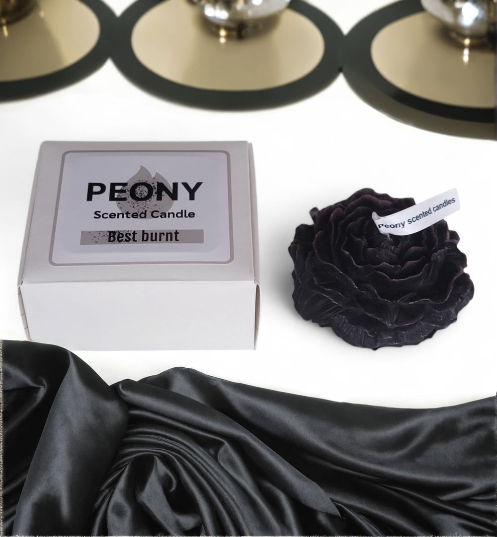 Generic Peony Flower Candle gift box with ribbon ready to gift.