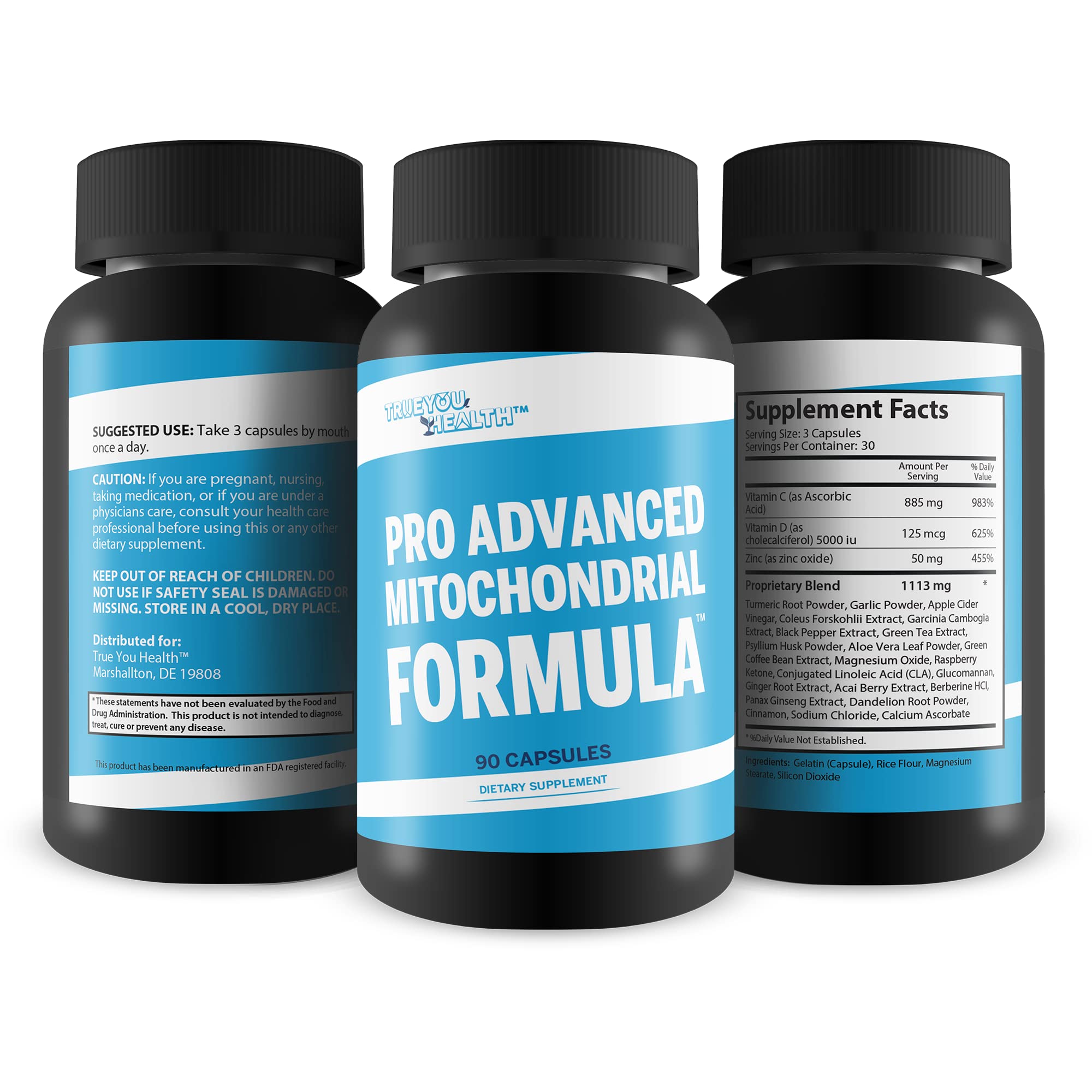 Generic Pro Advanced Mitochondrial Formula ingredients blend with antioxidants.