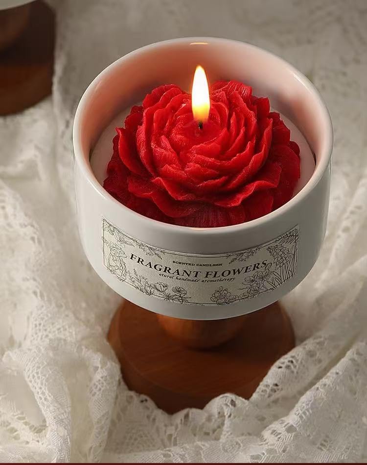 Generic Rose Shape Candle on a ceramic stand for elegant ambiance