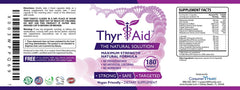 Generic ThyrAid ingredients label showing iodine and kelp for thyroid support