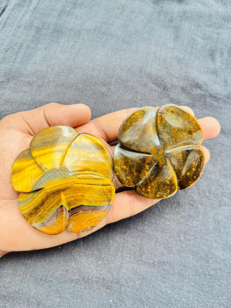 Artisan-detail of the Tiger Eye Crystal Rose highlighting carving precision