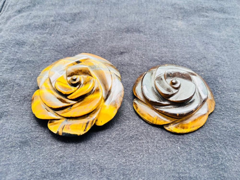 Tiger Eye Crystal Rose on an office desk display for calm focus