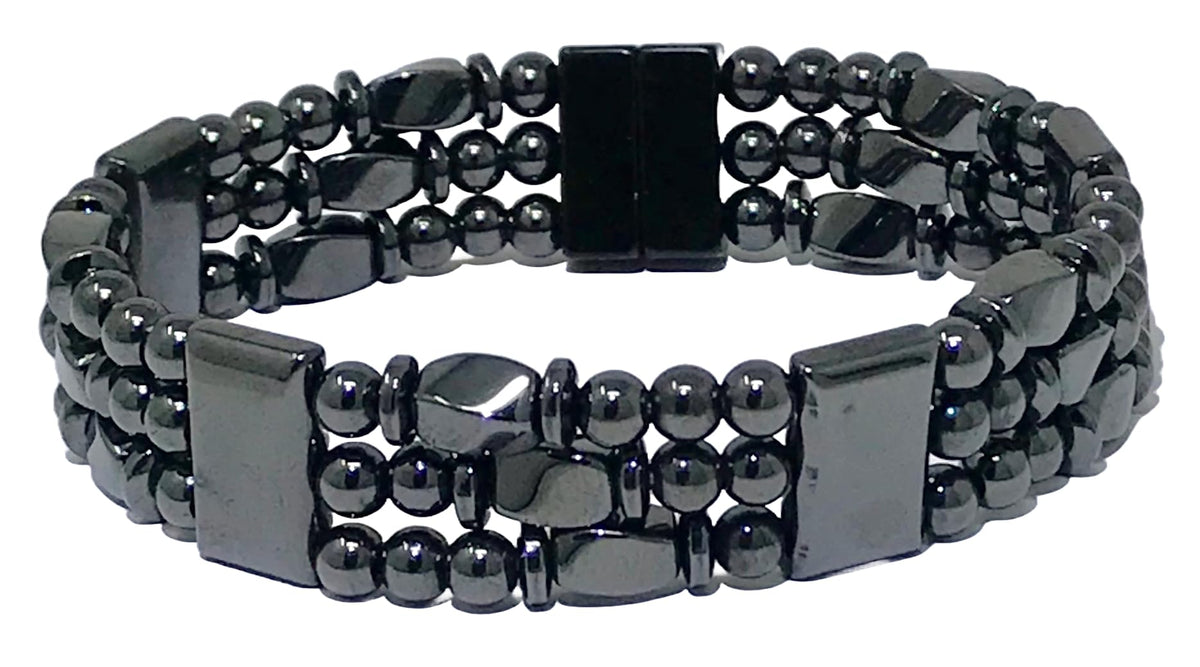Generic Tri-Power hematite bracelet on wrist supports circulation.