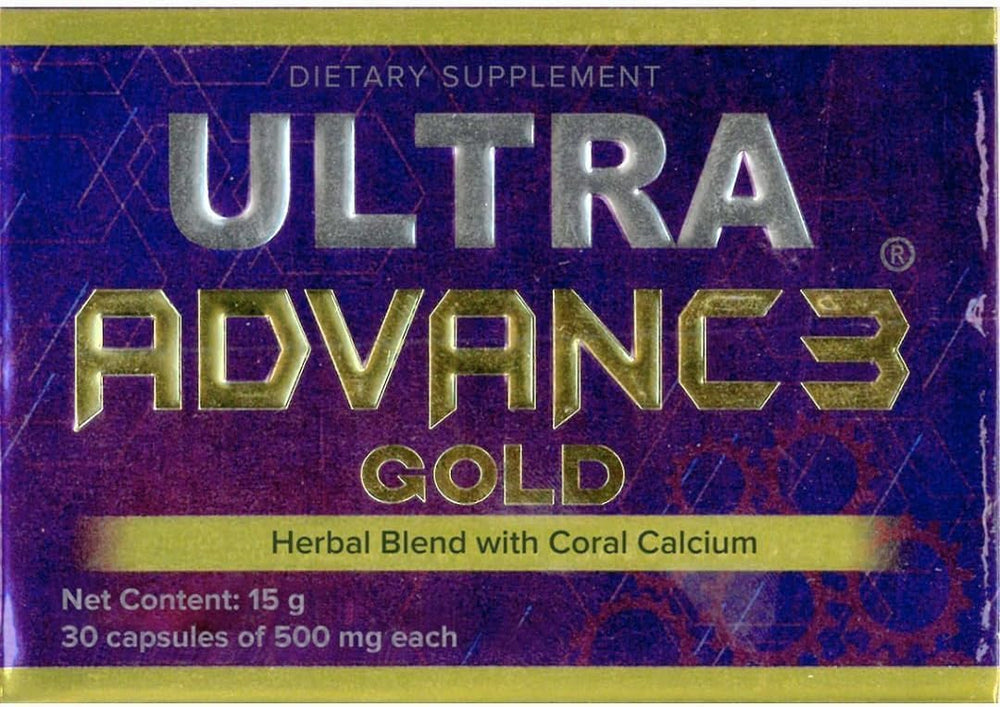 Generic Ultra Advance Gold bottle with purple capsules supports daily joint movement.