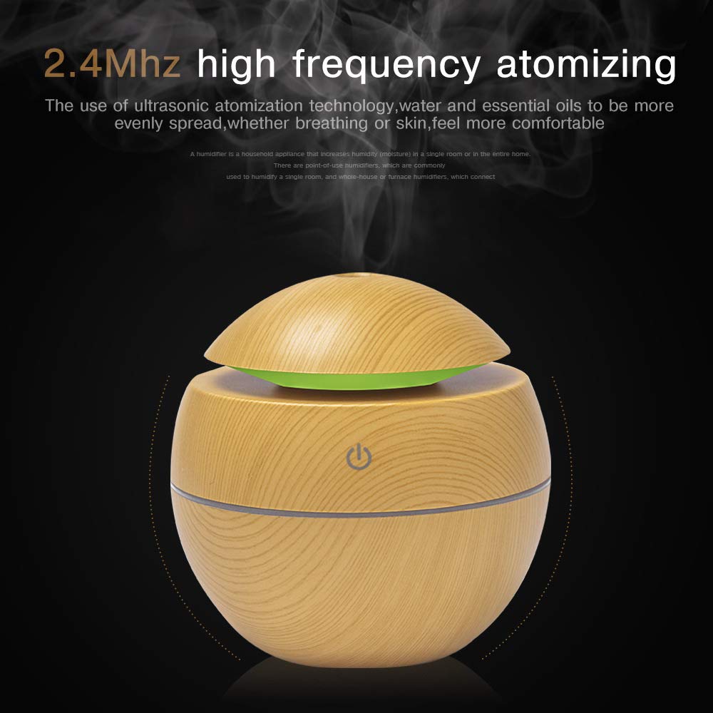 Generic Wood Grain Mushroom Mini Diffuser side view blending with decor