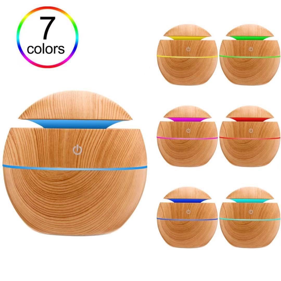 Generic Wood Grain Mushroom Mini Diffuser shows 130ml water tank for easy refilling