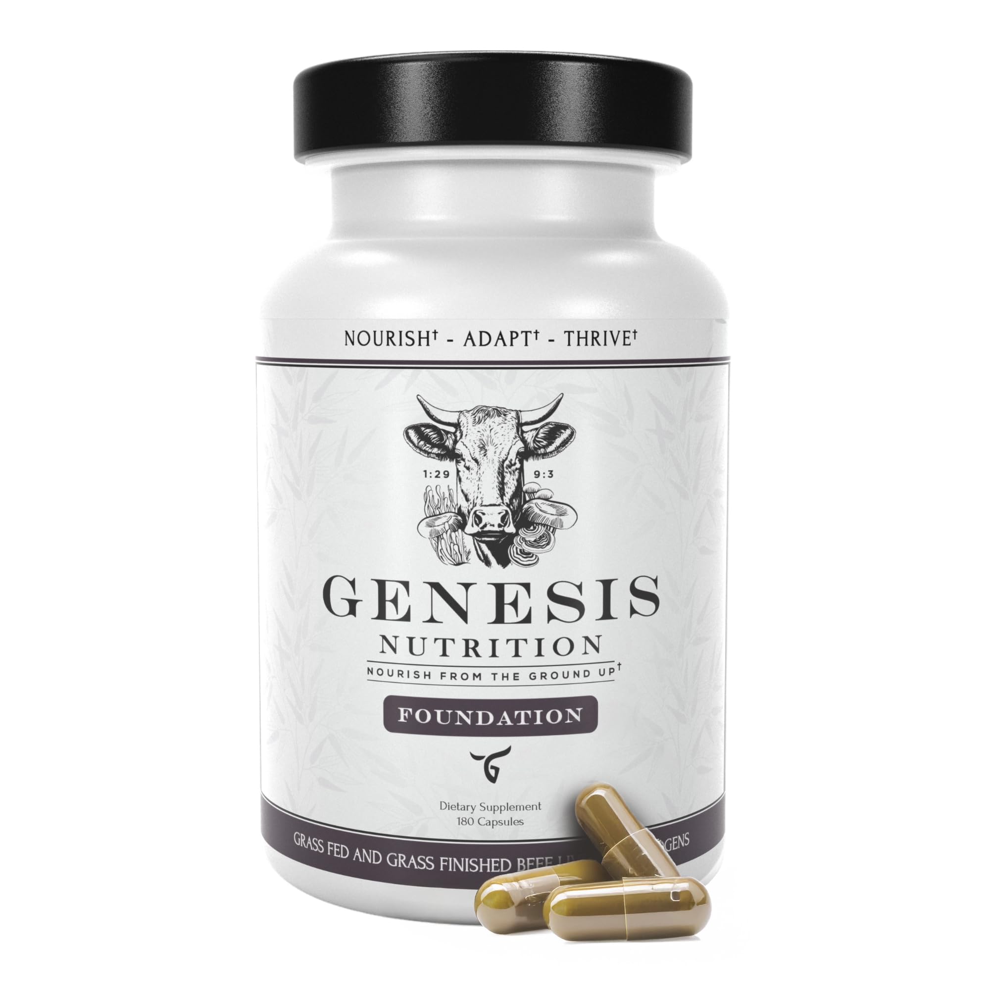 Genesis Nutrition Advanced Beef Liver bottle front view for everyday nourishment and clean energy.