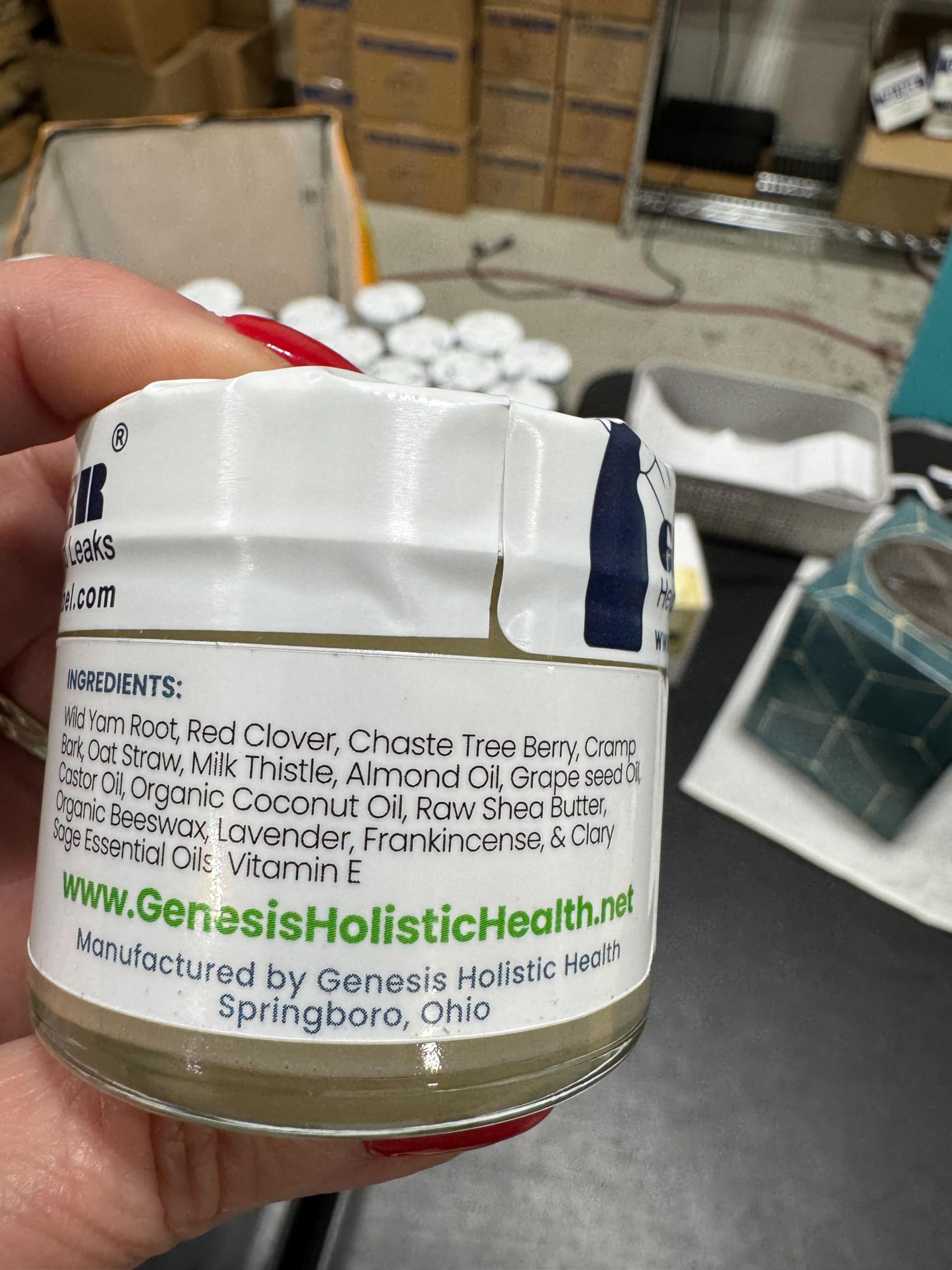 Close-up of Genesis Wild Yam Cream texture, fast absorption.