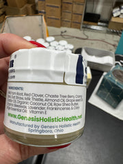 Close-up of Genesis Wild Yam Cream texture, fast absorption.