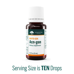 Genestra Acn-gen label closeup highlights Phytoembryotherapy ingredients harvested in spring