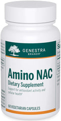 Genestra Amin NAC bottle showing vegan capsules for convenient daily antioxidant support.