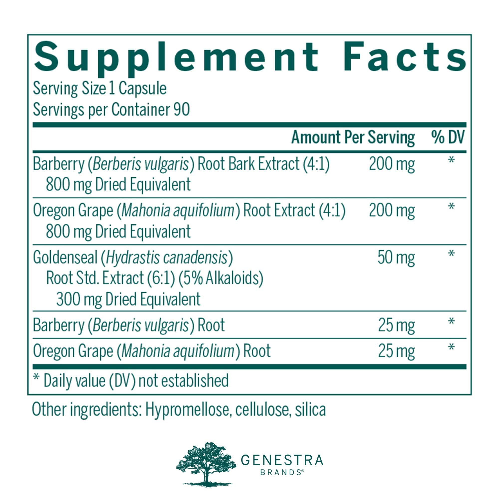 Genestra Berberis Formula bottle back shows label details of the herbal formula
