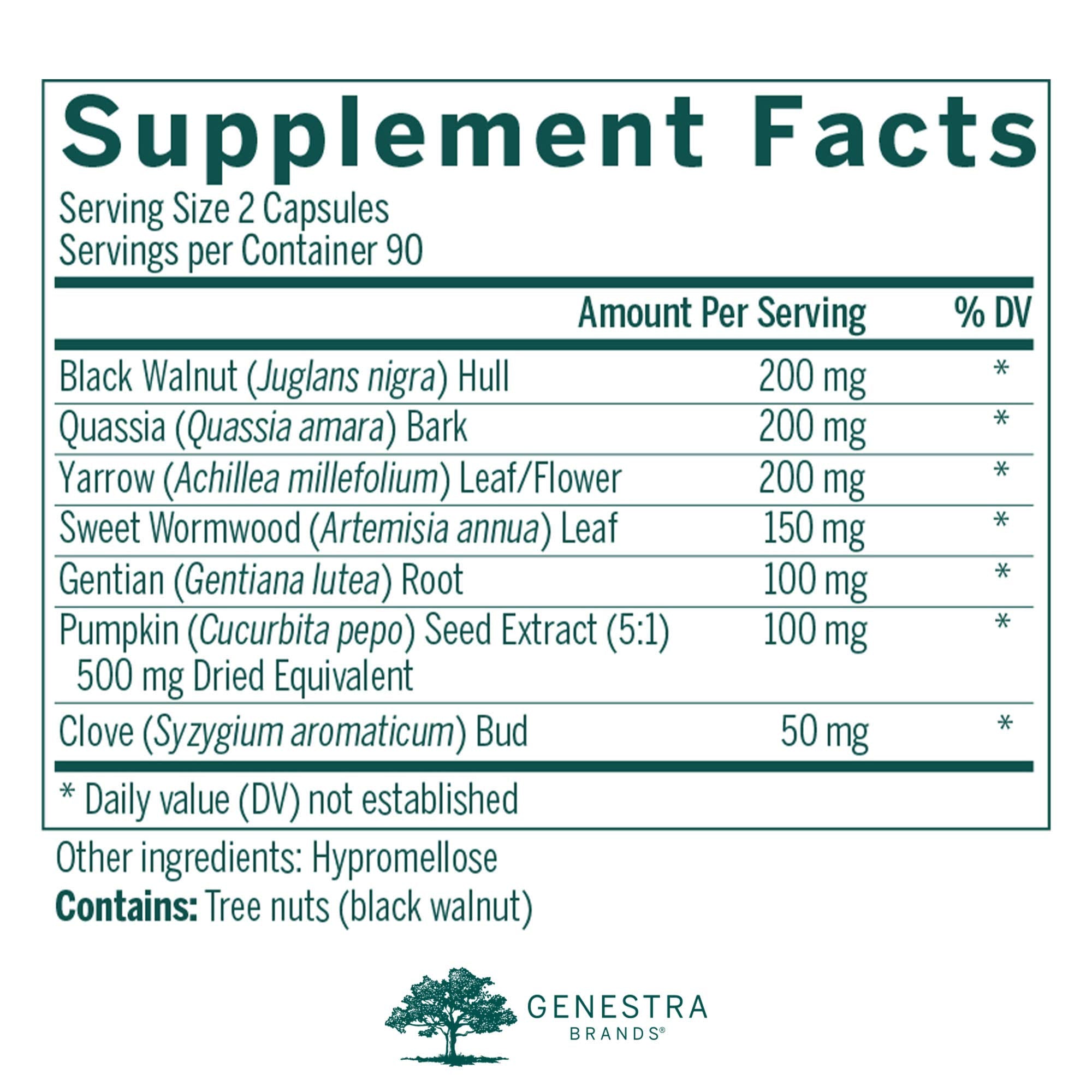 Genestra Brands Black Walnut Capsules pour action suggesting convenient daily intake.