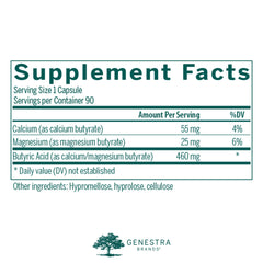 Genestra Brands Butyrate Complex capsules close-up indicating per-capsule content.