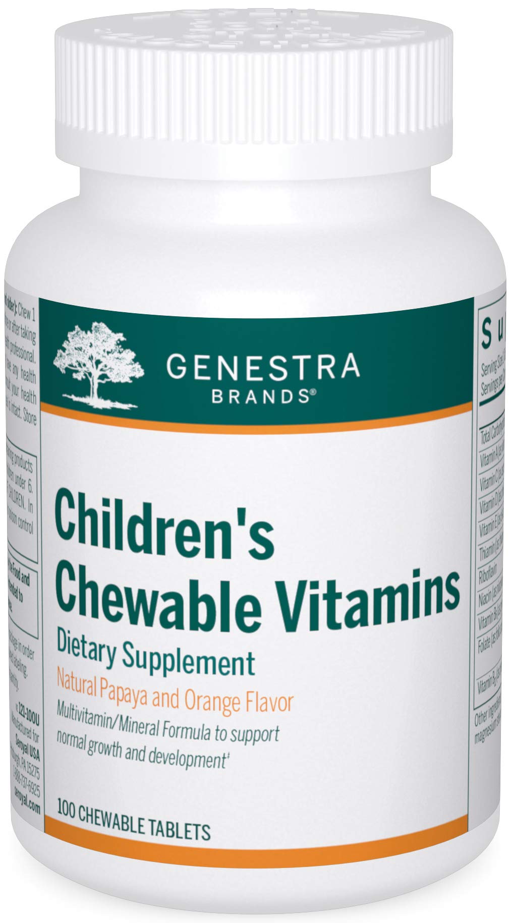 Genestra Brands Children's Chewable Vitamins bottle-front shows kid-friendly packaging for daily use.