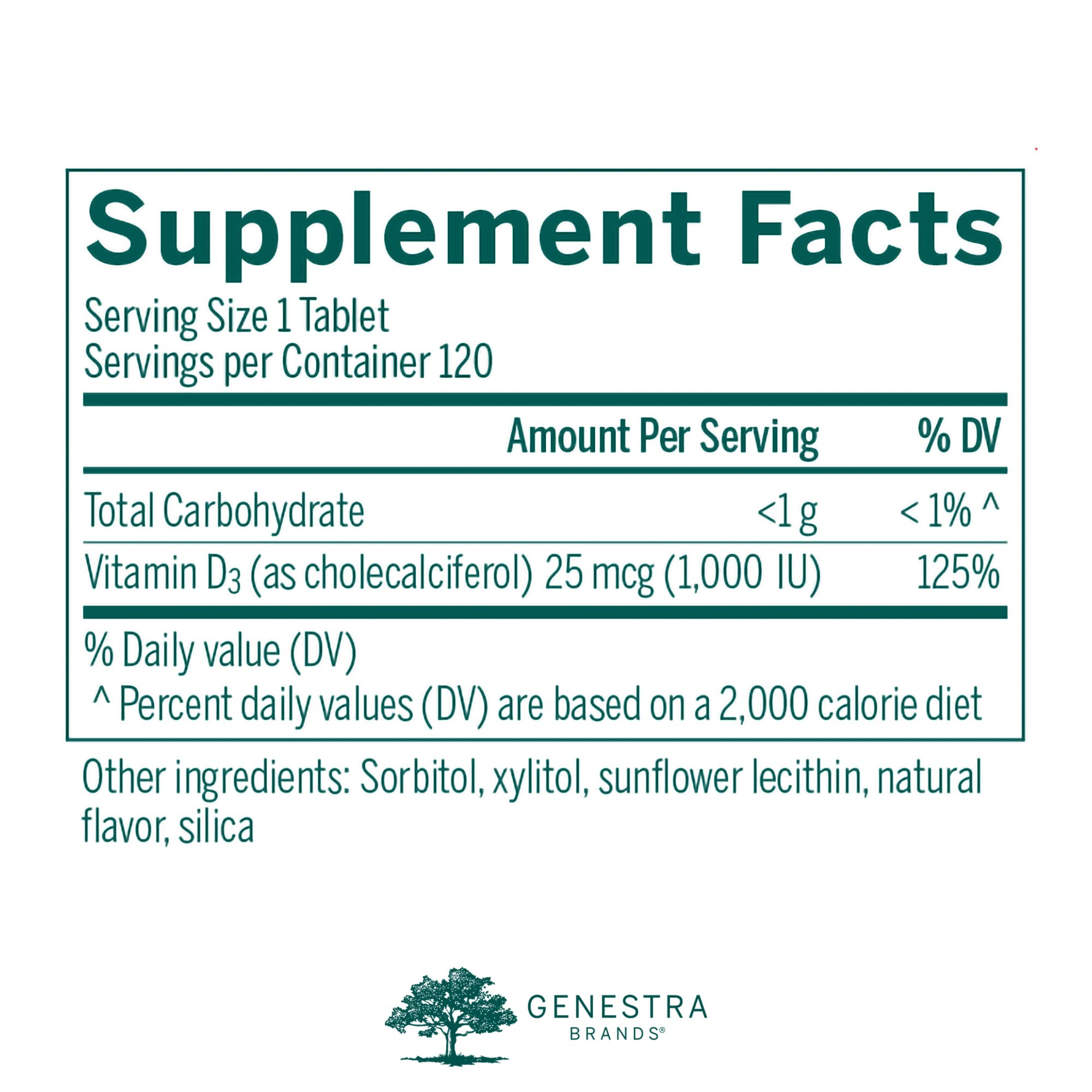 Genestra D3 1000 chewables natural blackcurrant flavor on display
