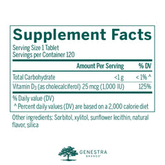 Genestra D3 1000 chewables natural blackcurrant flavor on display