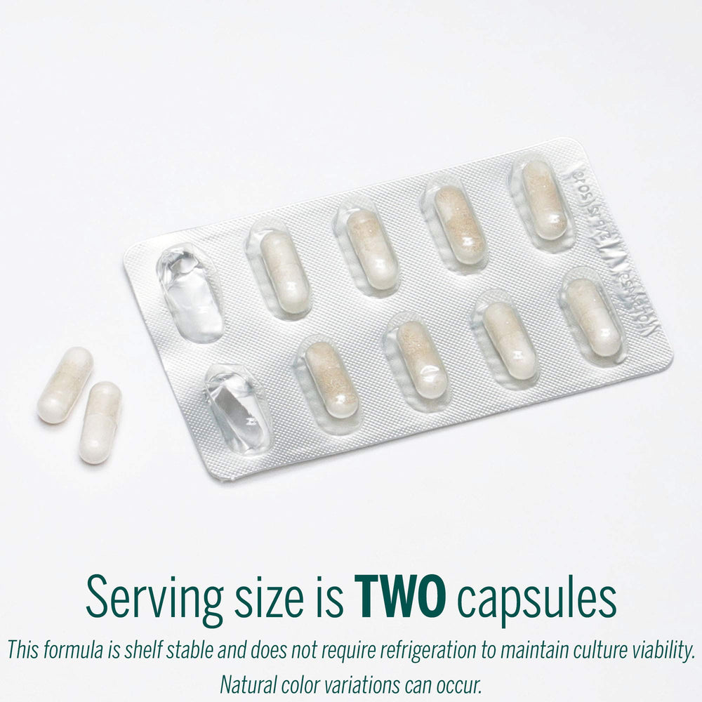 Genestra Brands HMF Travel packaging front—shelf-stable probiotic packaging designed for travel.