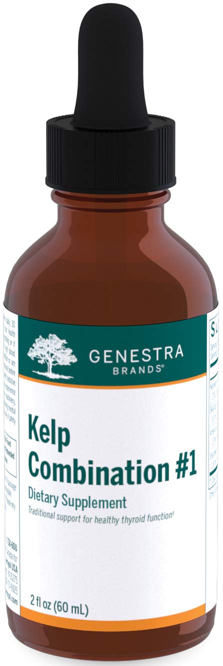 Genestra Brands Kelp Combination #1 bottle front shows vegan liquid formula for digestive comfort