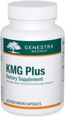Genestra Brands KMG Plus bottle shows magnesium, potassium, and B6 for daily muscle support.